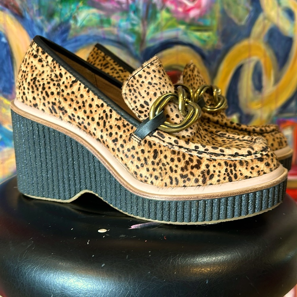 Dolce Vita leopard calf hair wedge loafer